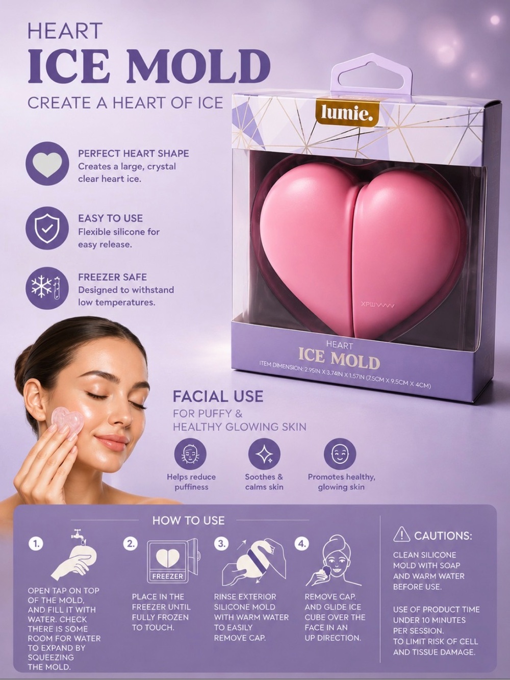 Lumie Pink Heart Ice Mold for Facial Skincare